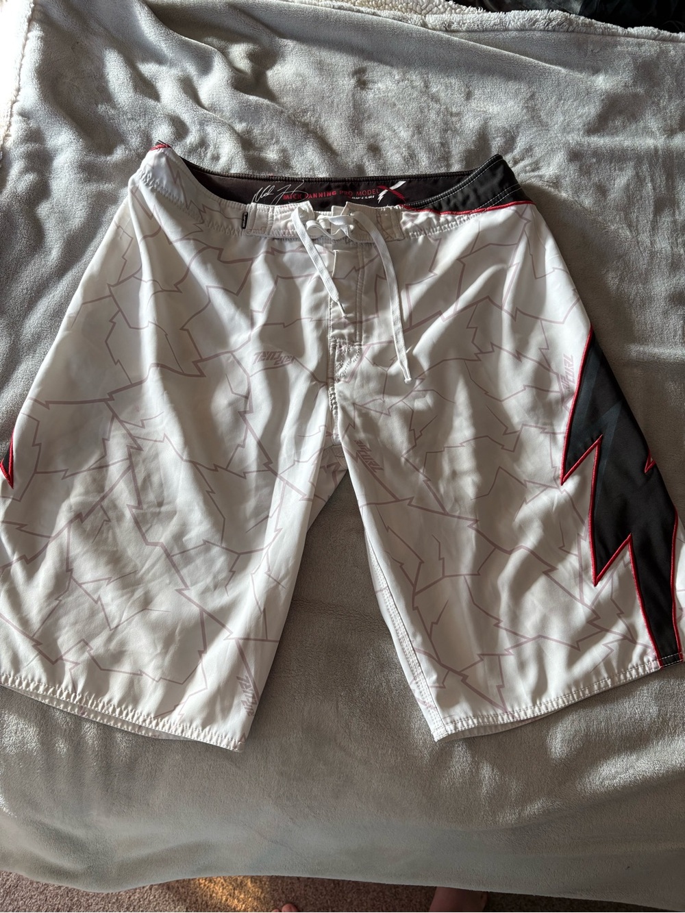 Rip Curl White Swim Board Shorts with Black & Red Trim